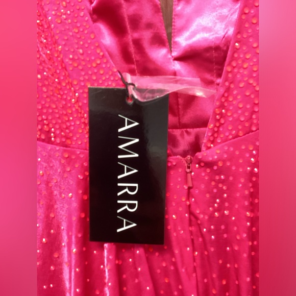 Amarra 87309 Size 0 and size 8 Bright Fuchsia A Line V Neck Dress NWT - Picture 6 of 8